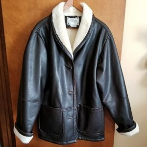 Vintage faux Leather jacket/ faux shearing lining